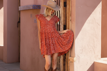 Angie Smocked Bust Flutter Sleeve Orange Dress