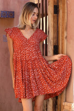 Angie Smocked Bust Flutter Sleeve Orange Dress